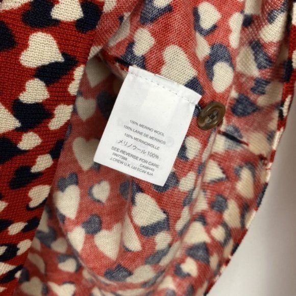 J.Crew S Tippi Printed Hearts Sweater Merino Wool Red Navy Ivory - Picture 12 of 12